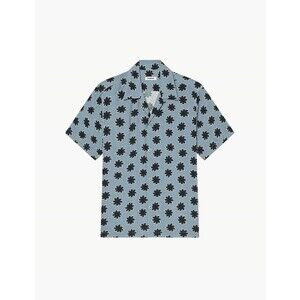 Sandro Cold Flower Shirt Mens Size S Blue Print Collared Button Front Viscose